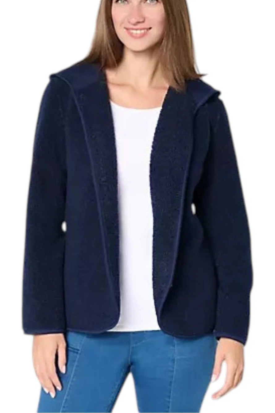 Susan Graver Weekend Women's Knit Boucle Jacket Navy - Regular